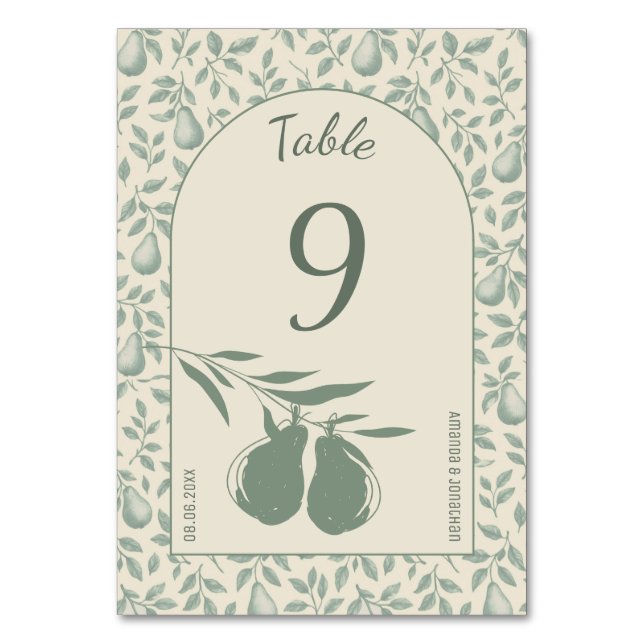 Numeração De Mesa Casamento da Elegante Pera Verde (Frente)