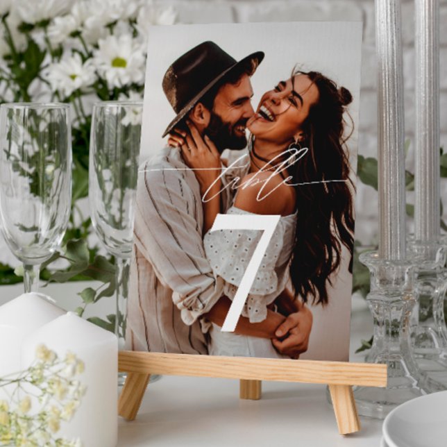 Numeração De Mesa Casamento de 2 Fotografias com Script Mínimo Moder (Criador carregado)
