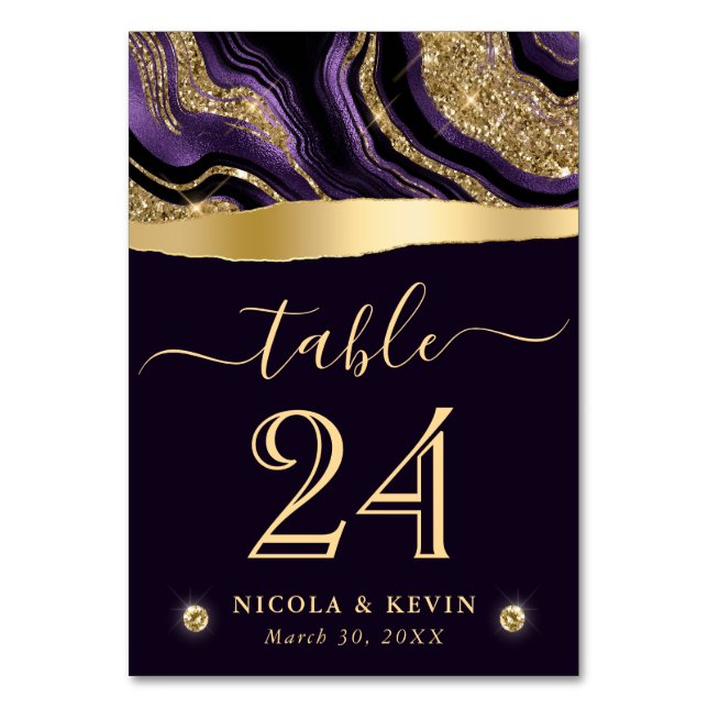 Numeração De Mesa Casamento de Ágata com Papel Alumínio Roxo Elegant (Frente)
