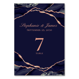 Numeração De Mesa Casamento de Agata de Folha de Rosa Azul Elegante