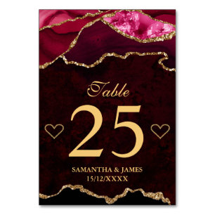 Numeração De Mesa Casamento de Ágata Falso Brilho Vermelho e Dourado