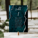Numeração De Mesa Casamento de Ágata Prata Azul Turquesa<br><div class="desc">Este cartão de número de mesa de casamento moderno e elegante apresenta um fundo de ágata em aquarela azul turquesa aparado com brilho de prata falso. A palavra "mesa" aparece em escrita à mão em cinza prateado. Adicione os nomes dos seus convidados que estão atribuídos a cada mesa.</div>