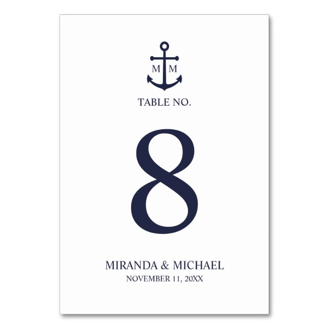 Numeração De Mesa Casamento de Âncora Azul Marinho Náutico (Verso)