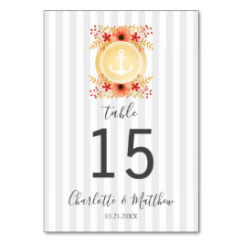 Numeração De Mesa Casamento de Âncora Dourada Floral Náutica