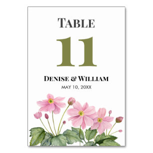 Numeração De Mesa Casamento De Anêmona Japonês Com Cor De Água Rosa