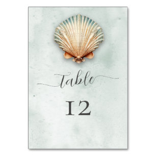 Numeração De Mesa Casamento de Aqua de Seashell Costeiro Moderno