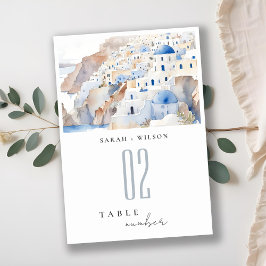 Numeração De Mesa Casamento de Aquarela com Grécia Chic Santorini