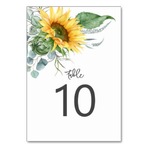 Numeração De Mesa Casamento de Aquarela de Girassol Eucalipto Rústic