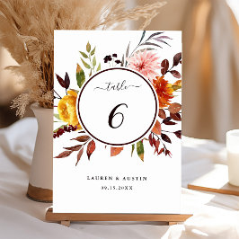 Numeração De Mesa Casamento de Aquarela de Jardim de Outono