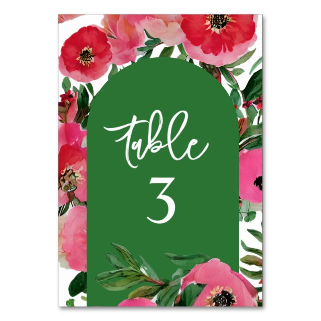 Numeração De Mesa Casamento de Arca Verde Anemone com Aquarela (Frente)