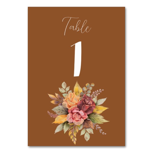 Numeração De Mesa Casamento de Autumn Fall Terracotta Rustic Waterco (Frente)
