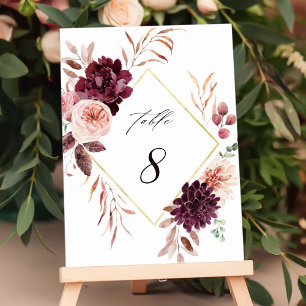 Numeração De Mesa Casamento de Autumn Romance Dourado Frame Burgundy