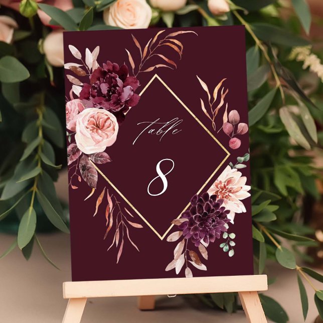 Numeração De Mesa Casamento de Autumn Romance Dourado Frame Burgundy (Criador carregado)