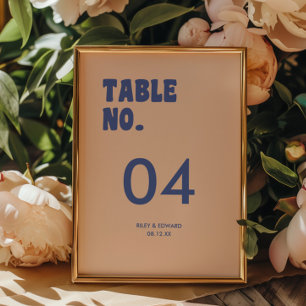 Numeração De Mesa Casamento de Azul e Beige Mínimo Retroativo