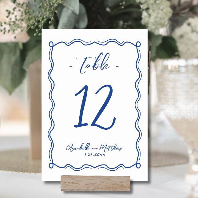 Numeração De Mesa Casamento de Azul Quente Quente Desenhado à Mão (Hand Drawn Quirky Whimsical Wedding Table Number )