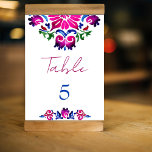 Numeração De Mesa Casamento de azulejos Espanhóis Talavera, cor-de-r<br><div class="desc">Azul cor-de-rosa azulejos mexicanos Talavera Números de mesa de casamento modelo com nomes de hóspedes no verso,  negrito colorido salve o padrão de azulejo branco do cartão</div>