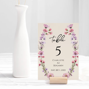 Numeração De Mesa Casamento de Beige de Flor Selvagem Moderna