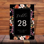 Numeração De Mesa Casamento de Boho Botânico Floral de Flores Negras<br><div class="desc">Este número da mesa de na moda seria um excelente adicional para a sua celebração de casamento. Adicione facilmente seus próprios detalhes clicando na opção "personalizar". 🌸 NOTA: o tamanho desta placa é de 3, 5" x 5". Se você quiser um tamanho maior, entre em contato comigo antes 💖 fazer...</div>