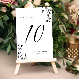 Numeração De Mesa Casamento de Boho com flores brancas e negras