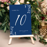 Numeração De Mesa Casamento de Boho com Marinho Russo Azul<br><div class="desc">Esta elegante,  mas rústica,  design da mesa de casamento apresenta um adorável fundo azul marinho com flores silvestres desenhadas à mão e uma elegante tipografia. A design é a mesma de ambos os lados. Veja nossa coleção Rustic Wildflower para coordenar itens.</div>
