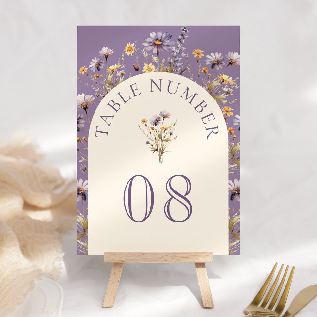Numeração De Mesa Casamento de Boho Flor Silvestre Roxo Empoeirado (Criador carregado)