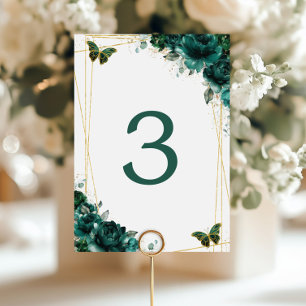 Numeração De Mesa Casamento de Borboletas Douradas Florais Verde Esm