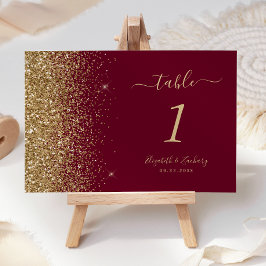 Numeração De Mesa Casamento de Borda Dourada Vermelha Moderna Burgu