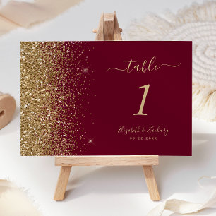 Numeração De Mesa Casamento de Borda Dourada Vermelha Moderna Burgu