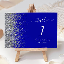 Numeração De Mesa Casamento de Borda Glitter Azul Real Moderno