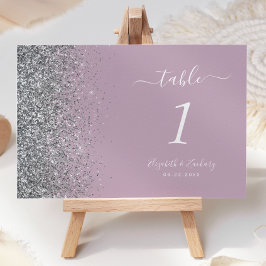 Numeração De Mesa Casamento de Borda Glitter de Prata Roxo Moderno