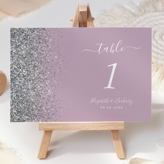 Numeração De Mesa Casamento de Borda Glitter de Prata Roxo Moderno (Criador carregado)