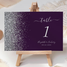 Numeração De Mesa Casamento de Borda Glitter de Prata Roxo Moderno E