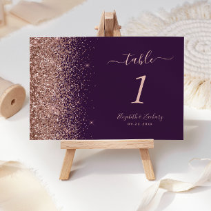 Numeração De Mesa Casamento de Borda Glitter Dourada com Rosa Roxo E