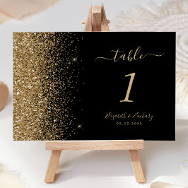 Numeração De Mesa Casamento de Borda Glitter Dourada e Preta Moderna