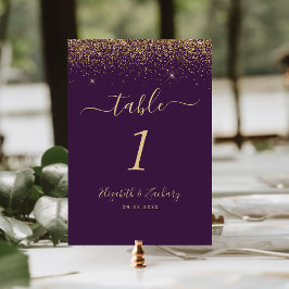 Numeração De Mesa Casamento de Borda Glitter Dourada Roxo-Escuro Mod