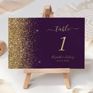 Numeração De Mesa Casamento de Borda Glitter Dourada Roxo-Escuro Mod