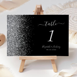 Numeração De Mesa Casamento de Borda Glitter Negra Moderna