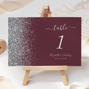 Numeração De Mesa Casamento de Borda Glitter Silver Moderno Burgundy
