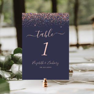 Numeração De Mesa Casamento de Borda Larga Dourada com Rosa Azul Mod