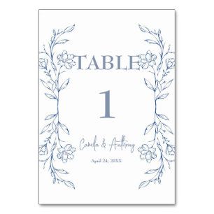 Numeração De Mesa Casamento de Borda Lateral Azul Floral