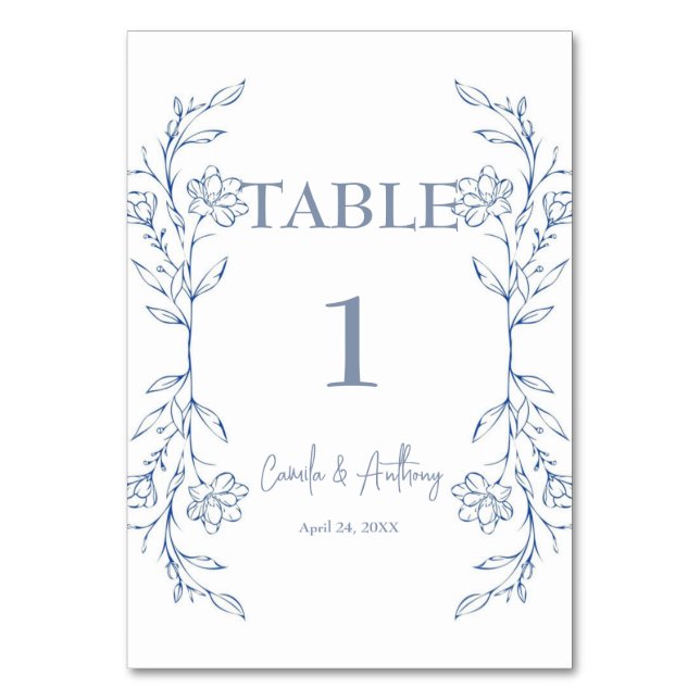 Numeração De Mesa Casamento de Borda Lateral Azul Floral (Frente)