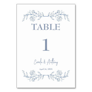 Numeração De Mesa Casamento de Borda Superior de Boho Floral Azul