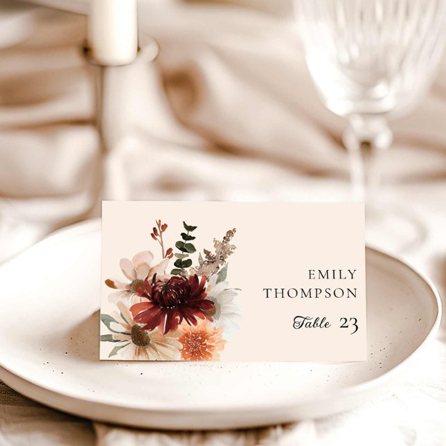 Numeração De Mesa Casamento de Borgonha Elegante (Burgundy Fall Floral Wedding Escort Card)