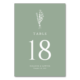 Numeração De Mesa Casamento de Buquê Floral Minimalista Sage Green