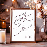Numeração De Mesa Casamento de Burgundy Luxury Calliografia Número 1<br><div class="desc">Mesa 13. Verifique todos os números disponíveis. | Luxo e elegante número da mesa de casamento com caligrafia elegante com suas iniciais. Para uma personalização mais avançada deste design,  clique no BOTÃO FERRAMENTA DESIGN AZUL acima!</div>