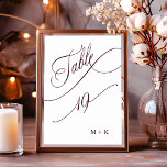 Numeração De Mesa Casamento de Burgundy Luxury Calliografia Número 1<br><div class="desc">Mesa 19. Verifique todos os números disponíveis. | Luxo e elegante número da mesa de casamento com caligrafia elegante com suas iniciais. Para uma personalização mais avançada deste design,  clique no BOTÃO FERRAMENTA DESIGN AZUL acima!</div>