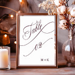 Numeração De Mesa Casamento de Burgundy Luxury Calliografia Número 2<br><div class="desc">Mesa 2. Verifique todos os números disponíveis. | Luxo e elegante número da mesa de casamento com caligrafia elegante com suas iniciais. Para uma personalização mais avançada deste design,  clique no BOTÃO FERRAMENTA DESIGN AZUL acima!</div>