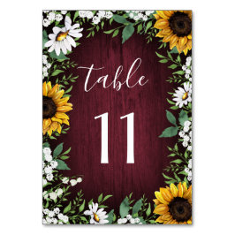 Numeração De Mesa Casamento de Burgundy Red Sunflower