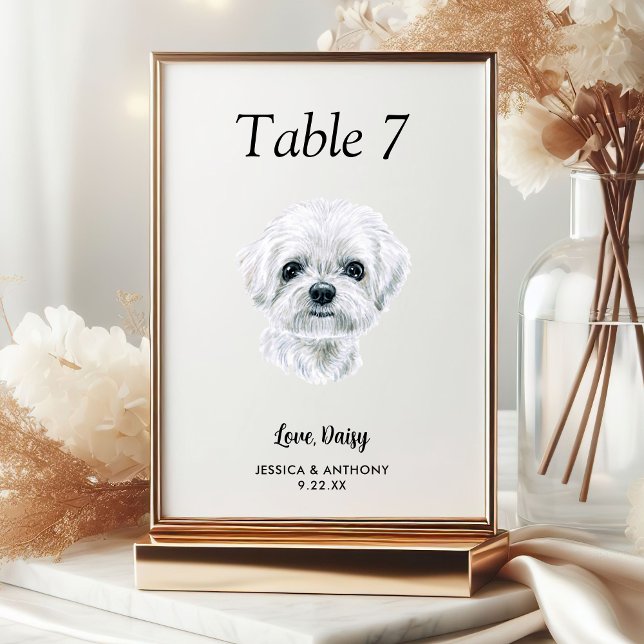 Numeração De Mesa Casamento de Cachorro com Aquarela Moderna Simples (Criador carregado)