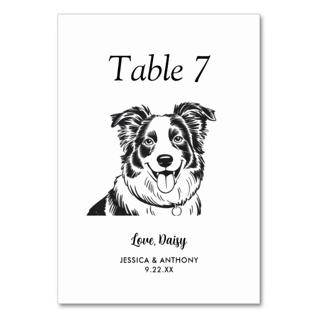 Numeração De Mesa Casamento de Cachorro Simples Preto e Branco (Frente)
